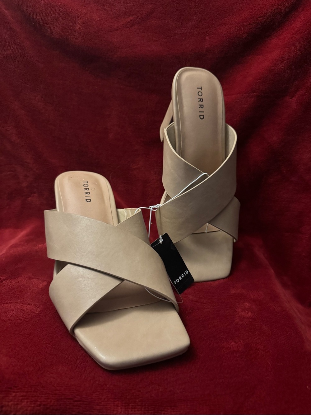 torrid Taupe Crisscross Slide Mules